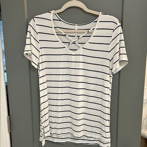 Lime n Chili Navy Striped V-Neck Women's Tee